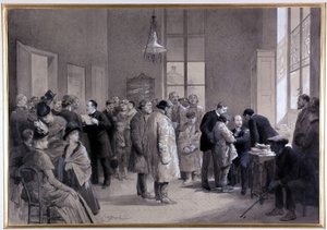 Szenen der Impfung im Labor der Normalschule im Jahr 1886 (Zeichnung) von Emile Antoine Bayard