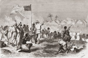 Stanleys Angriff auf Zimbizo während seiner Expedition 1871, Illustration aus 
