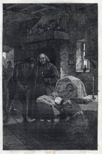 Der Bischof Myriel mit einer trauernden Familie - Illustration von Emile Bayard (1837-1891) für „Les Misérables - Erste Partie: Fantine“ von Victor Hugo (1802-1885) 1862