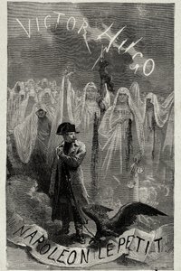 Titelseite von Victor Hugos Buch "Napoleon der Kleine" (Napoleon III. hält eine Adlerkette). Gravur von Emile Bayard von Emile Antoine Bayard