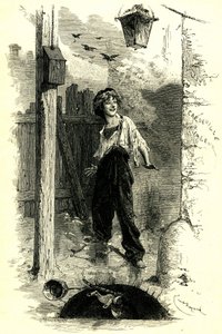 Victor Hugo: Les Miserables. Gavroche, Kind aus Paris. Illustration von Emile Bayard.