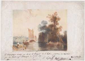 Landschaft mit Fluss und Booten, 1837 von Emile Aubert Lessore