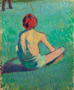 Junge sitzt im Gras - Emile Bernard, Öl auf Leinwand