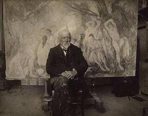 Paul Cézanne in seinem Atelier in Les Lauves, 1904 von Emile Bernard