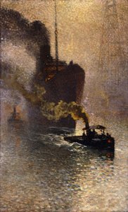 Im Schlepptau auf der Themse im Nebel, 1918 von Emile Claus