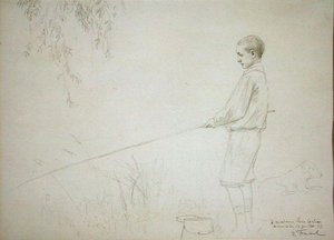 Junger Junge beim Angeln von Emile Friant