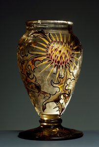 Rauchglasvase mit Emailverzierungen, ca. 1890, Nancy, Frankreich