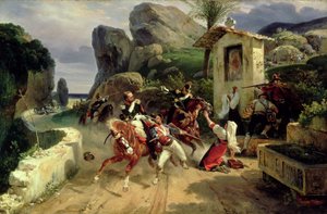 Italienische Banditen von päpstlichen Truppen überrascht, 1831 von Emile Jean Horace Vernet