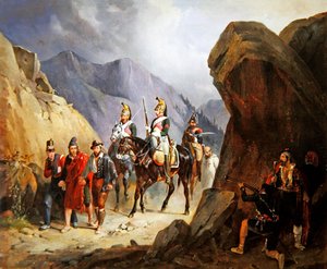 Der Hinterhalt, Briganten beabsichtigen, ihre Kameraden zu befreien von Emile Jean Horace Vernet