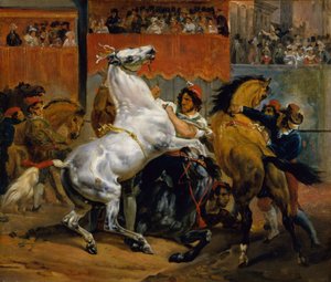 Der Start des Rennens der reiterlosen Pferde von Emile Jean Horace Vernet