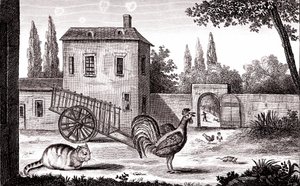 Der Hahn, die Katze und die Maus, Fabel von La Fontaine von Emile Joseph Alexandre Gouget