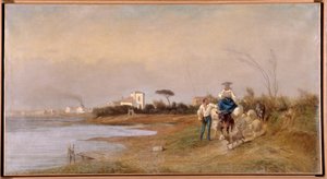 Bauern von Martigues auf dem Weg zum Spaziergang, Gemälde von Emile Loubon (1809-1863) 19. Jahrhundert von Emile Loubon