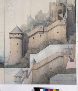Ansicht der Maschikulis zwischen dem Nordturm und dem Claudine-Turm von Mont Saint Michel. Zeichnung von Emile Sagot. Städtisches Museum von Avranches (Manche)