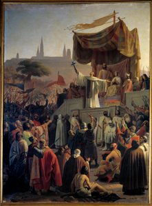 Heiliger Bernhard von Clairvaux predigt den Zweiten Kreuzzug in Anwesenheit von König Ludwig VII. und Königin Alienor von Aquitanien und Abt Suger in Vézelay in Burgund am 31. März 1146 von Emile Signol