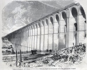 Chaumont-Viadukt auf der Eisenbahnstrecke von Paris nach Mülhausen. Gravur nach einer Skizze von Ralph in „The Illustrous World“, 09.05.1857. Private Sammlung. von Emile Theodore Therond