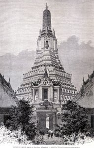 Portal der Großen Wat-Chan-Pagode, Bangkok. Zeichnung von Thérond von Emile Theodore Therond