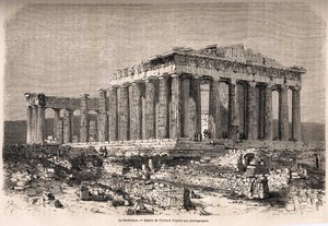 Das Parthenon in Athen. Zeichnung von Therond zur Illustration der Geschichte von M.A. Proust, ein Winter in Athen
