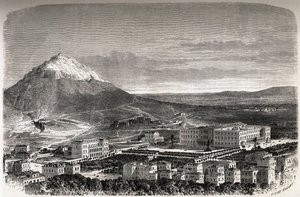 Ansicht von Athen, Griechenland, Zeichnung von Therond, zur Illustration der Geschichte von M.A.Proust, ein Winter in Athen.