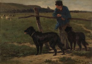Bauer mit Hunden