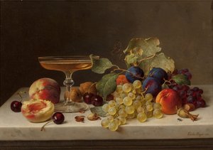 Stillleben mit Sommerfrüchten und Champagner, 1875 von Emilie Preyer