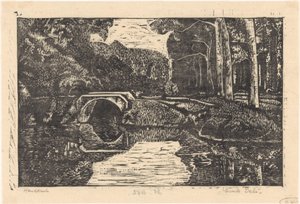 Brücke über einen Graben im Wald von Emilius Wilhelmus Dehé (signed by artist)