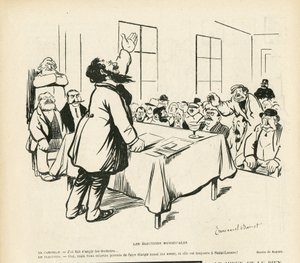 Illustration von Emmanuel Barcet in Le Rire, 09/05/08 - Kommunalwahlen - Wahlen, Politische Versammlung, Versammlung, Wahlversammlung, Kommunalwahlen