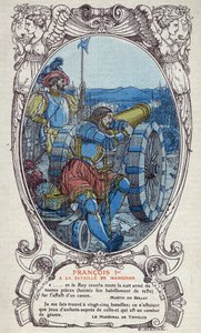 Der König von Frankreich Franz I. (1494-1547) in der Schlacht von Marignano am 13. und 14. September 1515. Gravur von 1914 von Emmanuel Blanche (1880-1946).DR Private Sammlung. von Emmanuel Blanche