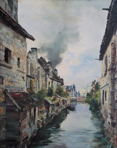 Der Beaulieu-Kanal, Blick auf die Brücke auf der Straße von Loches nach Beaulieu. 1891 von Emmanuel Lansyer