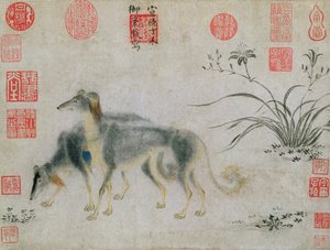 Zwei Saluki-Hunde, 1427 von Emperor Hsuan tsung