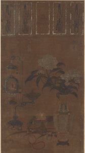 Stillleben: Vase mit Pfingstrosen und Krimskrams, Ming-Dynastie