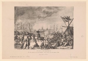 Reproduktion einer Zeichnung einer Ansicht der Neuen Brücke von Pieter van den Berge von Emrik and Binger