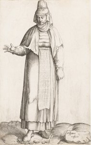 Kostümplatte: Hispana Rustica mit Etikett auf Felsen, ca. 1557-58 von Enea Vico
