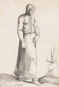 Kostümplatte: Frau mit Kapuzengewand, ca. 1557-58 von Enea Vico