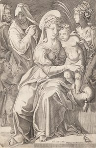 Die Heilige Familie mit St. Anna und St. Katharina, 1542, veröffentlicht 1627-50 von Enea Vico