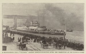 Eine Erinnerung, HMS Victoria verlässt Newcastle-on-Tyne nach ihrer Fertigstellung in den Elswick-Werken von English Photographer