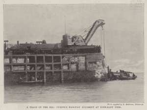 Ein Zug im Meer, Kurioser Eisenbahnunfall am Pier von Kirkaldy von English Photographer