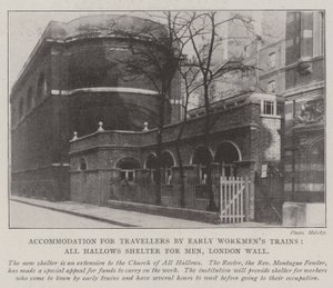 Unterkunft für Reisende mit frühen Arbeiterszügen, All Hallows Shelter for Men, London Wall von English Photographer