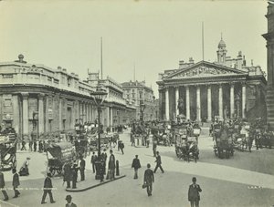 Bank of England und Royal Exchange, Threadneedle Street, City of London, 1890