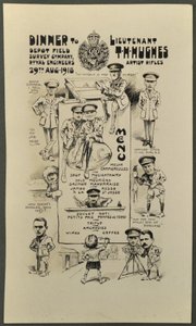 Dinner für Leutnant T. H. Hughes, Artist Rifles, Depot Field Survey Company, Royal Engineers, 29. August 1918