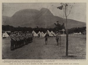 Eifrig an die Front zu gehen, Rekruten der South African Light Horse üben in Rosebank von English Photographer