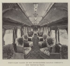 Erste-Klasse-Salon des neuen Vestibülzugs der South-Eastern Railway Company von English Photographer