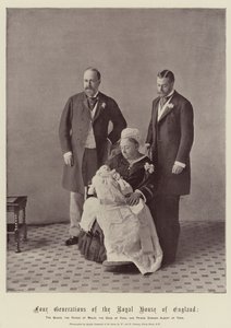 Vier Generationen des königlichen Hauses von England, die Königin, der Prinz von Wales, der Herzog von York und Prinz Edward Albert von York von English Photographer