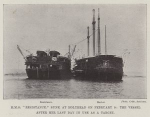 HMS Resistance, gesunken in Holyhead am 9. Februar, das Schiff nach seinem letzten Tag als Ziel von English Photographer