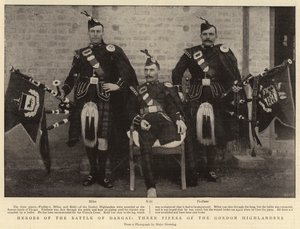 Helden der Schlacht von Dargai, drei Dudelsackspieler der Gordon Highlanders von English Photographer