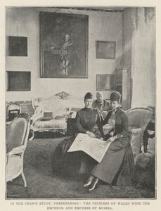 Im Arbeitszimmer des Zaren, Fredensborg, die Prinzessin von Wales mit dem Kaiser und der Kaiserin von Russland