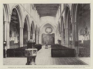 Innenraum der St. Giles Kirche, Cripplegate, Begräbnisstätte von Milton, die knapp der Zerstörung im jüngsten großen Feuer entging von English Photographer