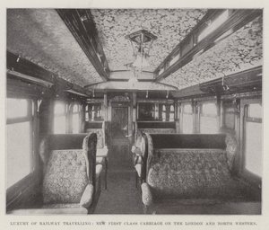 Luxus des Eisenbahnreisens, neuer Erste-Klasse-Wagen auf der London and North Western von English Photographer