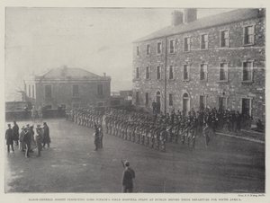 Generalmajor Gosset inspiziert das Feldhospitalpersonal von Lord Iveagh in Dublin vor ihrer Abreise nach Südafrika von English Photographer