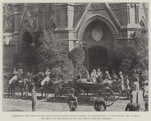 Hochzeit der ältesten Urenkelin der Königin, Prinzessin Feodora von Sachsen-Meiningen, mit Prinz Heinrich XXX von Reuß, das Brautpaar verlässt die Kirche nach der Zeremonie von English Photographer