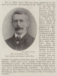 Herr T. K. Rose, DSc, neuer Chemiker und Prüfer der Münze von English Photographer